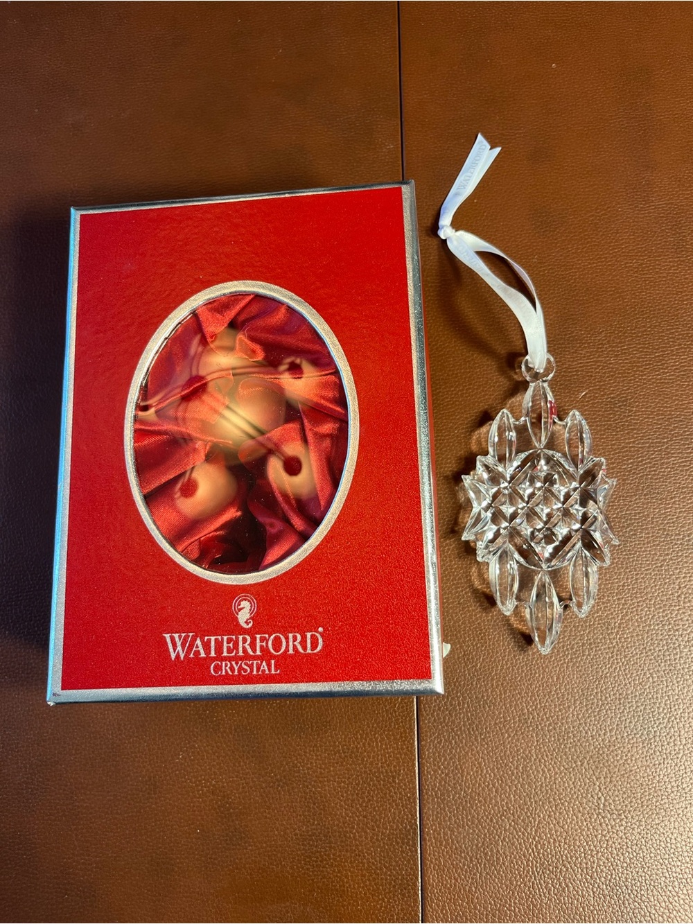 Waterford Clear Crystal Faceted Hanging Ornament with White Ribbon